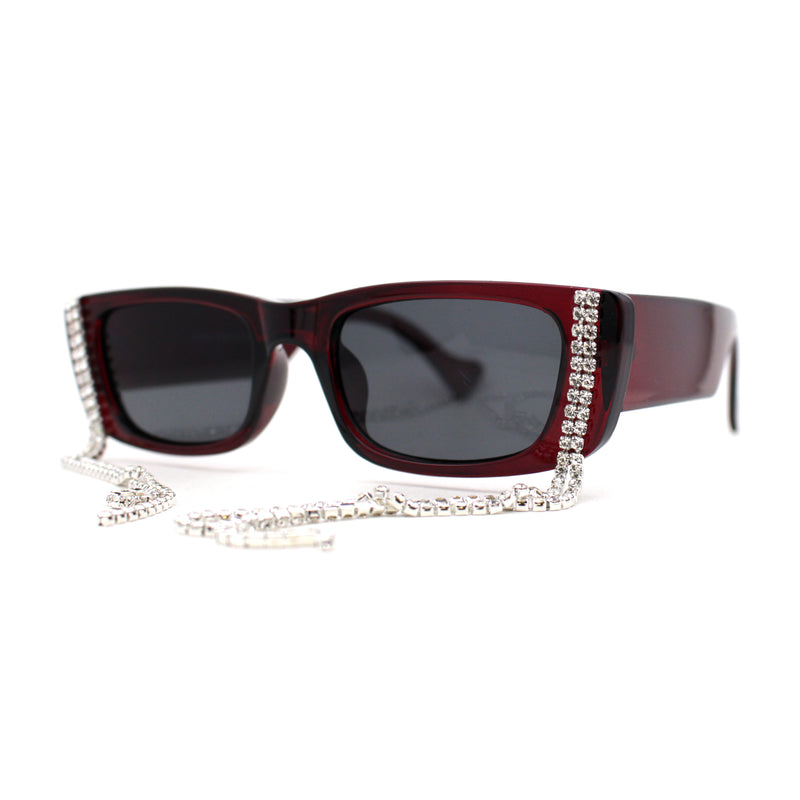 Rhinestone Tassel Jewel Chain Mod Rectangle Sunglasses