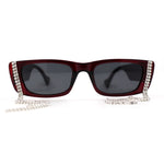 Rhinestone Tassel Jewel Chain Mod Rectangle Sunglasses