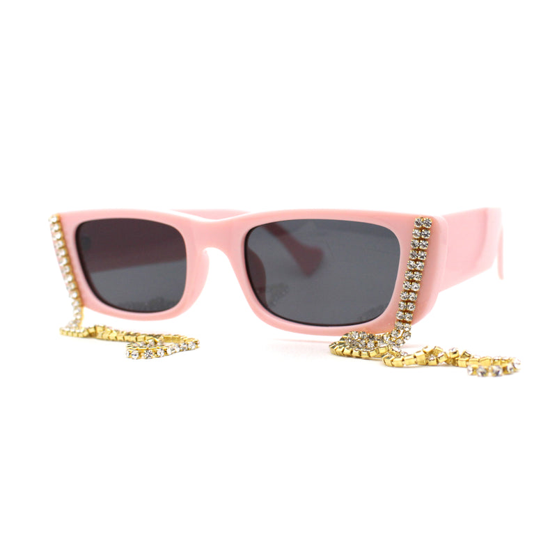 Rhinestone Tassel Jewel Chain Mod Rectangle Sunglasses