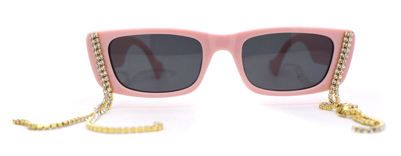 Rhinestone Tassel Jewel Chain Mod Rectangle Sunglasses