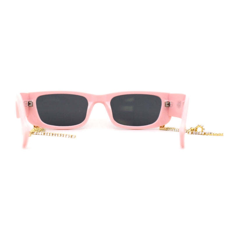 Rhinestone Tassel Jewel Chain Mod Rectangle Sunglasses