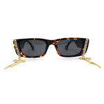 Rhinestone Tassel Jewel Chain Mod Rectangle Sunglasses