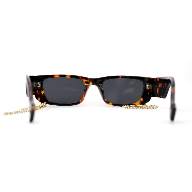 Rhinestone Tassel Jewel Chain Mod Rectangle Sunglasses