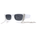 Rhinestone Tassel Jewel Chain Mod Rectangle Sunglasses