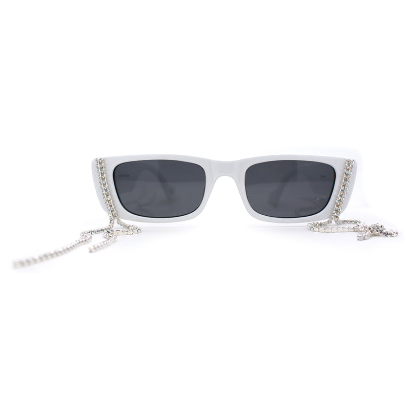 Rhinestone Tassel Jewel Chain Mod Rectangle Sunglasses