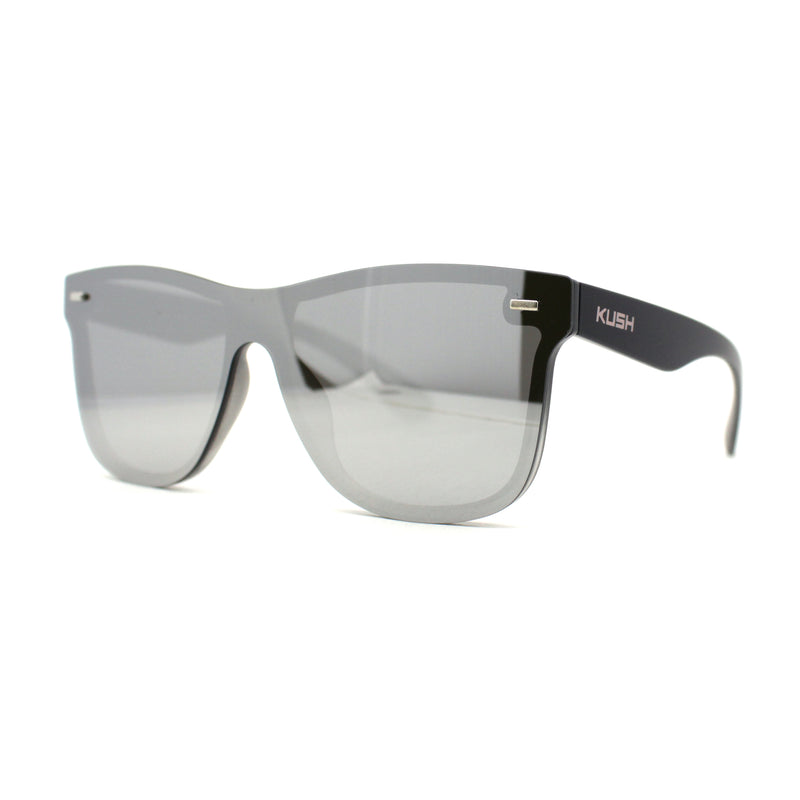 Kush Premium Mens Shield Horn Rim Mirror Lens Sunglasses