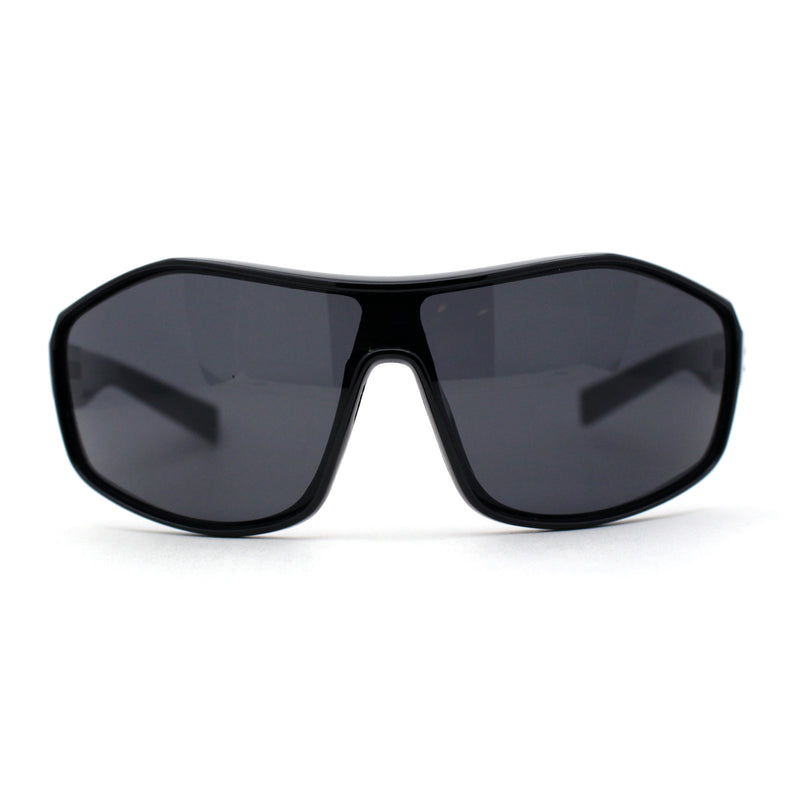 Locs Oversize Wrap Sport Shield Gangster All Black Plastic Sunglasses