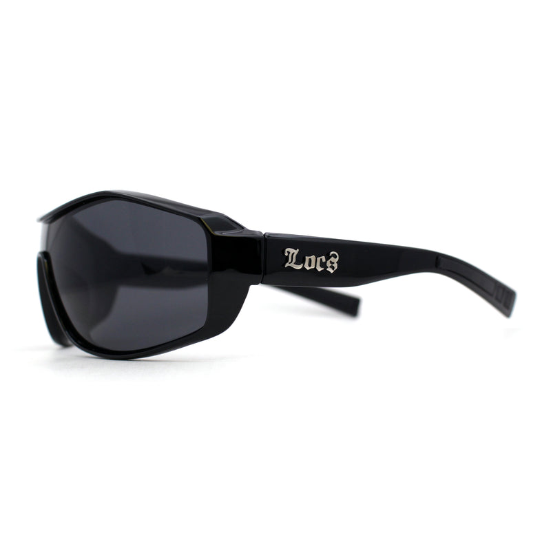 Locs Oversize Wrap Sport Shield Gangster All Black Plastic Sunglasses