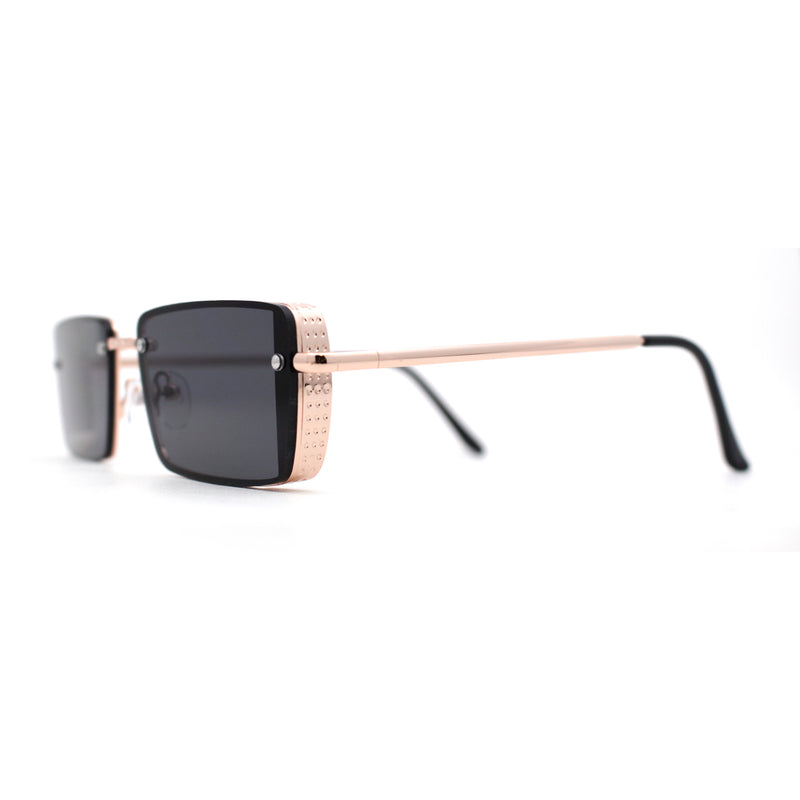 SA106 Mens Rimless Luxury Square Rectangle Ornate Metal Rim Sunglasses