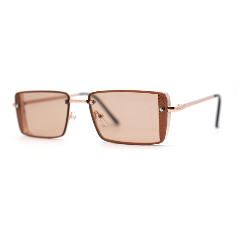 SA106 Mens Rimless Luxury Square Rectangle Ornate Metal Rim Sunglasses