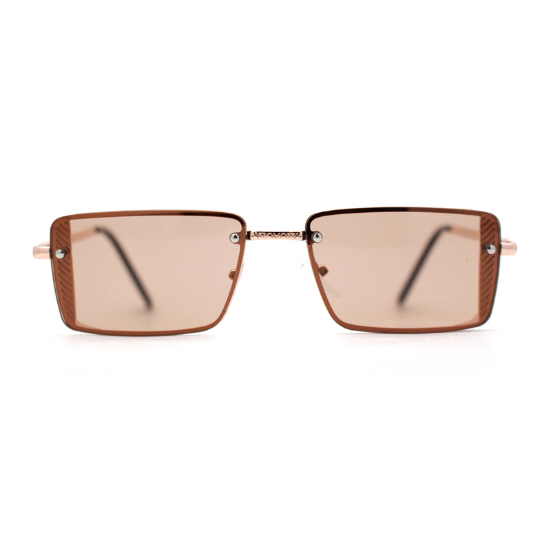 SA106 Mens Rimless Luxury Square Rectangle Ornate Metal Rim Sunglasses