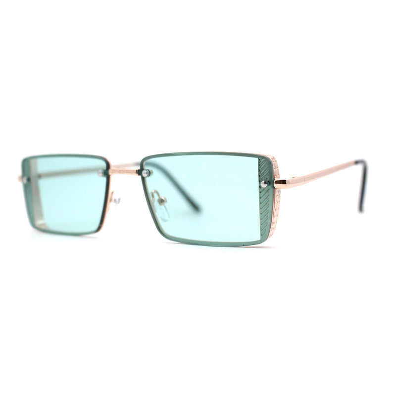SA106 Mens Rimless Luxury Square Rectangle Ornate Metal Rim Sunglasses