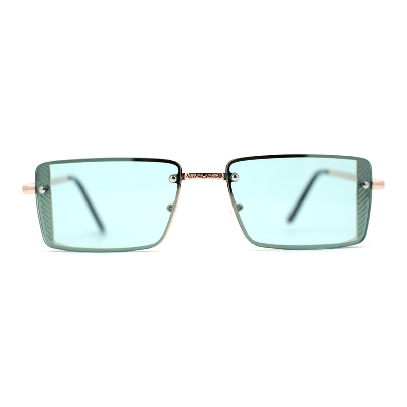 SA106 Mens Rimless Luxury Square Rectangle Ornate Metal Rim Sunglasses