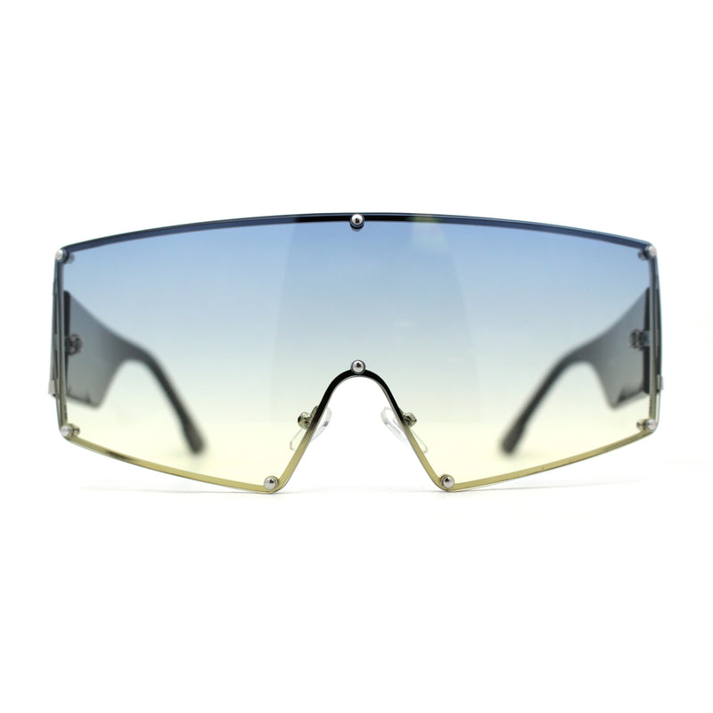 Oceanic Gradient Oversized Squared Shield Rimless Mob Sunglasses