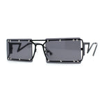 Metal Stud Rimless Rectangular Unique Metal Rim Sunglasses