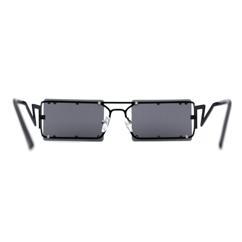 Metal Stud Rimless Rectangular Unique Metal Rim Sunglasses