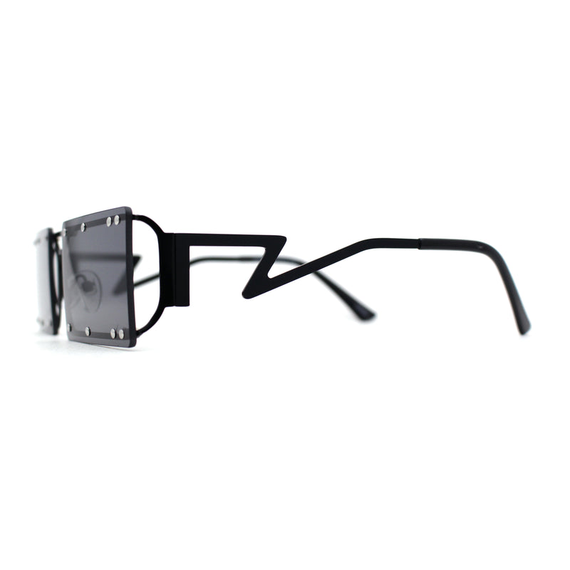 Metal Stud Rimless Rectangular Unique Metal Rim Sunglasses