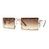 Metal Stud Rimless Rectangular Unique Metal Rim Sunglasses