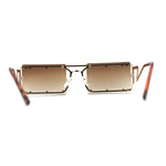 Metal Stud Rimless Rectangular Unique Metal Rim Sunglasses