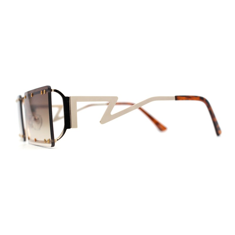 Metal Stud Rimless Rectangular Unique Metal Rim Sunglasses