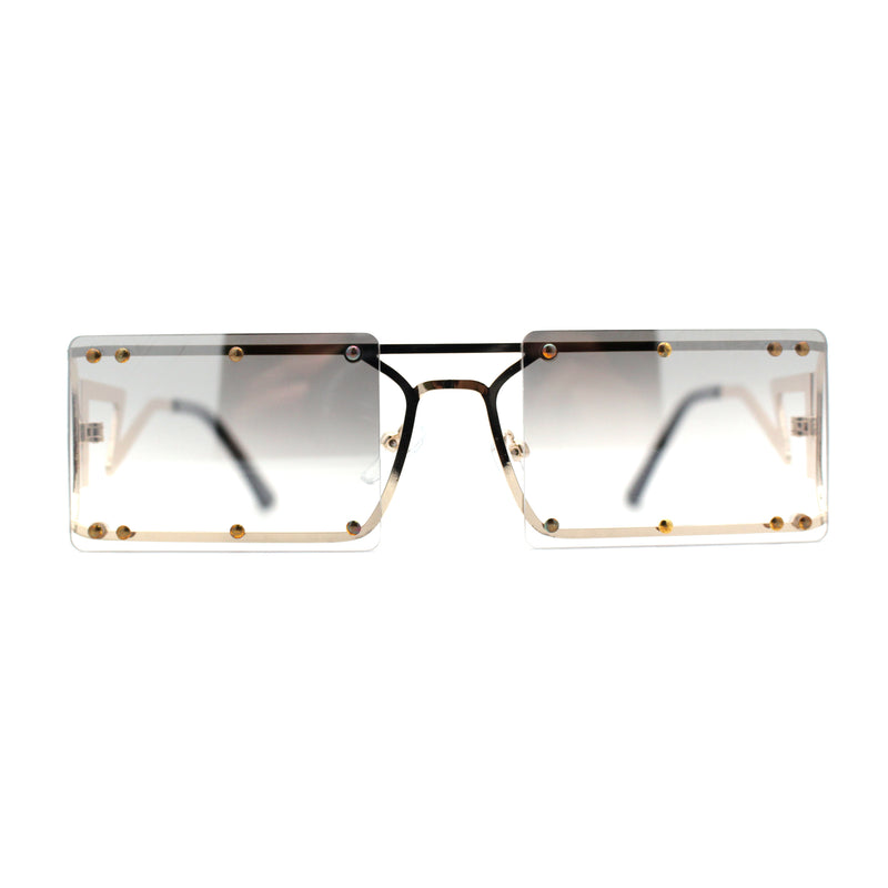 Metal Stud Rimless Rectangular Unique Metal Rim Sunglasses