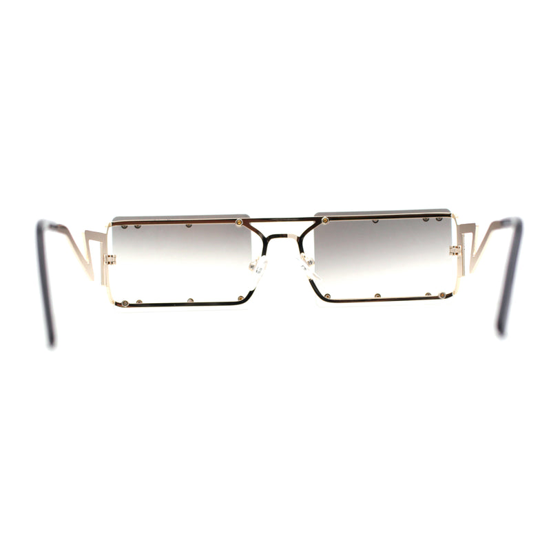 Metal Stud Rimless Rectangular Unique Metal Rim Sunglasses