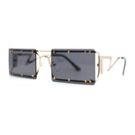 Metal Stud Rimless Rectangular Unique Metal Rim Sunglasses