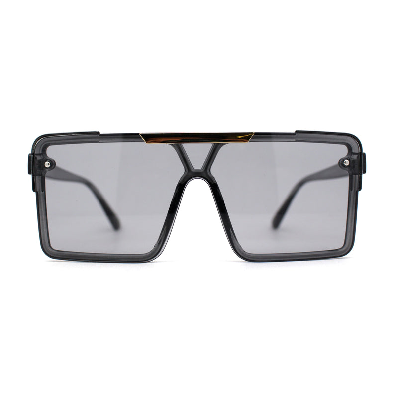 Mens Luxury Mod Rimless Block Lens Shield Oversize Sunglasses