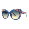 Womens Metal Flower Foliage Jewel Brow Trim Oversize Cat Eye Sunglasses