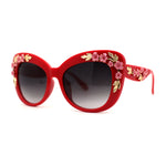 Womens Metal Flower Foliage Jewel Brow Trim Oversize Cat Eye Sunglasses