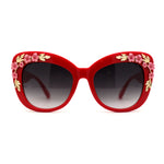 Womens Metal Flower Foliage Jewel Brow Trim Oversize Cat Eye Sunglasses