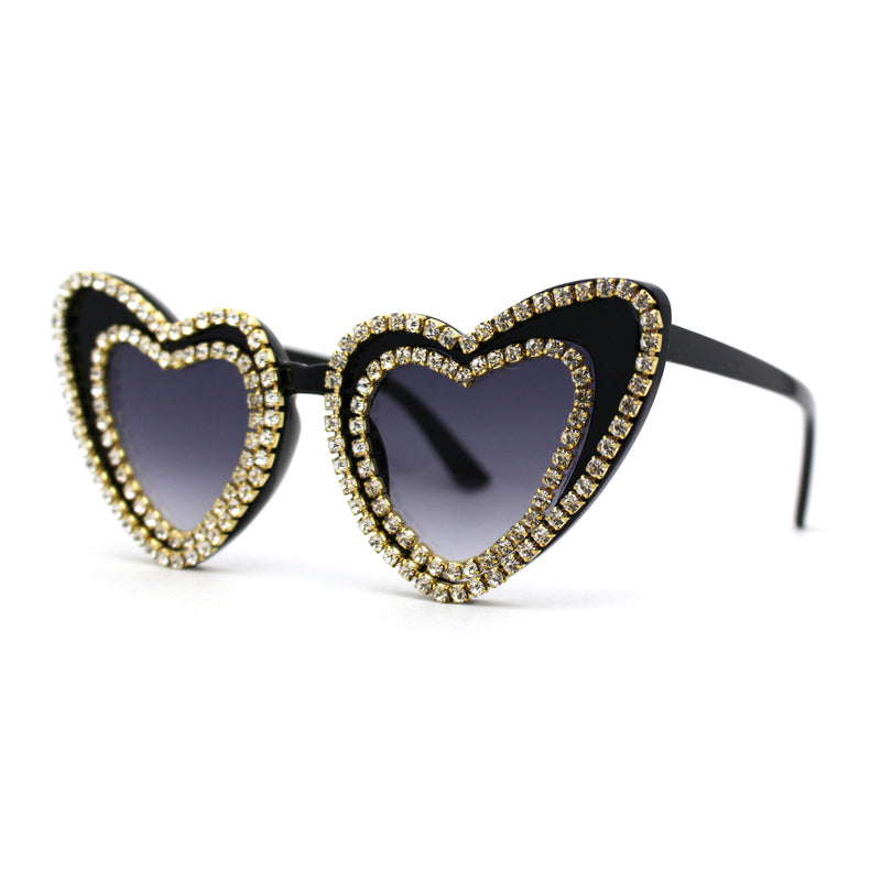 Womens Rhinestone Jewel Trim Classic Cat Eye Heart Shape Sunglasses