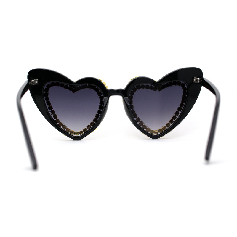 Womens Rhinestone Jewel Trim Classic Cat Eye Heart Shape Sunglasses