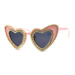 Womens Rhinestone Jewel Trim Classic Cat Eye Heart Shape Sunglasses