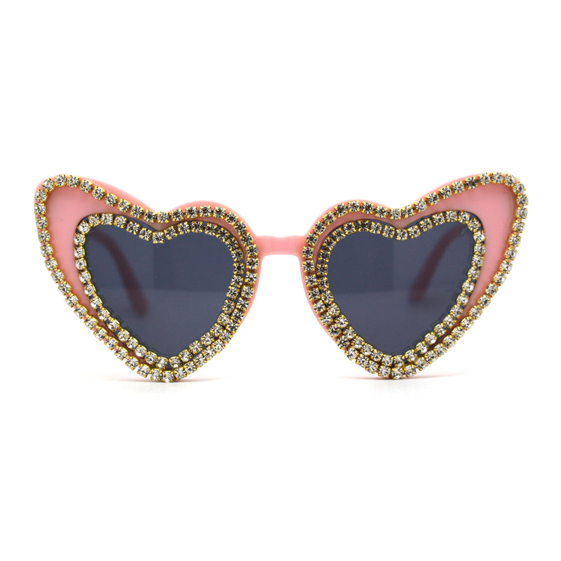 Womens Rhinestone Jewel Trim Classic Cat Eye Heart Shape Sunglasses