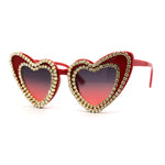 Womens Rhinestone Jewel Trim Classic Cat Eye Heart Shape Sunglasses