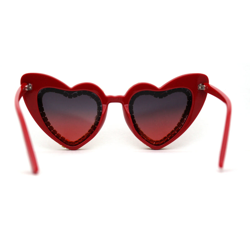 Womens Rhinestone Jewel Trim Classic Cat Eye Heart Shape Sunglasses