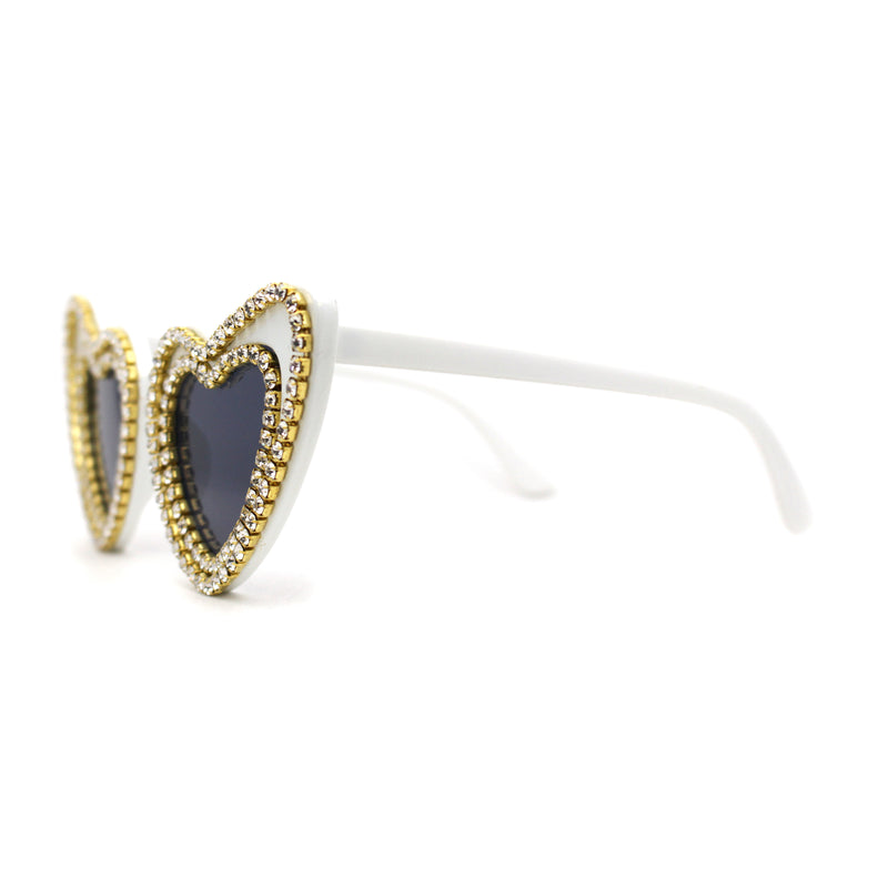 Womens Rhinestone Jewel Trim Classic Cat Eye Heart Shape Sunglasses