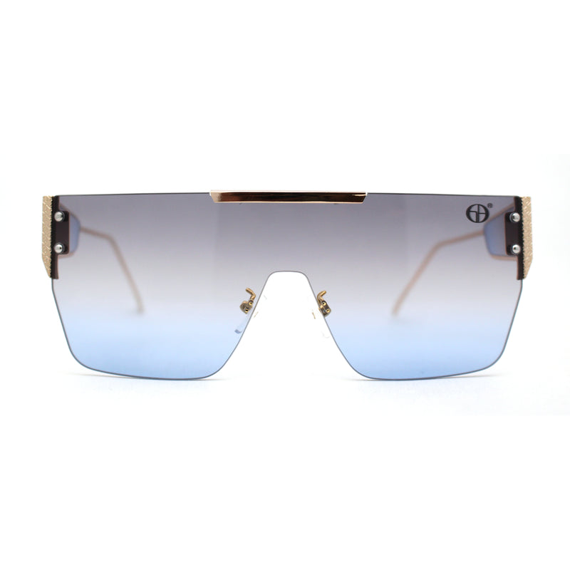 Rimless Flat Top Shield Side Visor Metal Rim Sunglasses