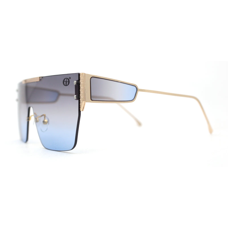 Rimless Flat Top Shield Side Visor Metal Rim Sunglasses