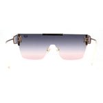 Rimless Flat Top Shield Side Visor Metal Rim Sunglasses