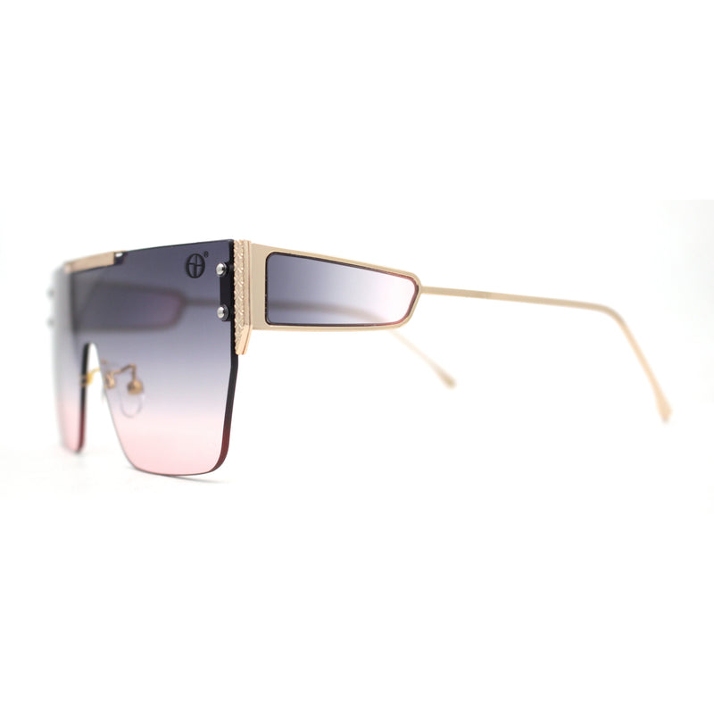 Rimless Flat Top Shield Side Visor Metal Rim Sunglasses