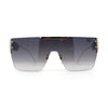 Rimless Flat Top Shield Side Visor Metal Rim Sunglasses