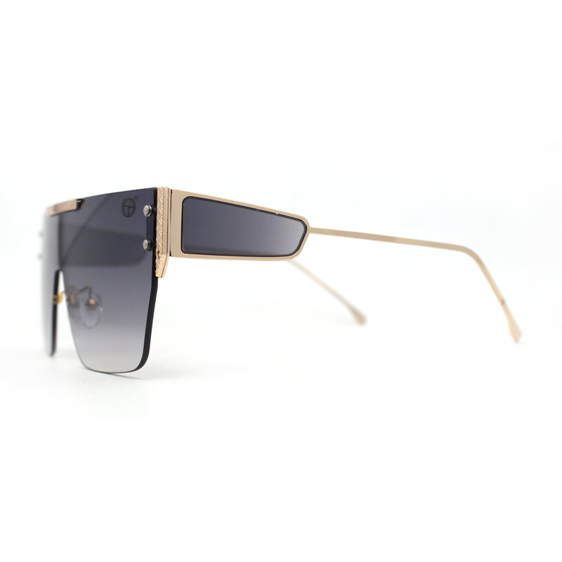 Rimless Flat Top Shield Side Visor Metal Rim Sunglasses