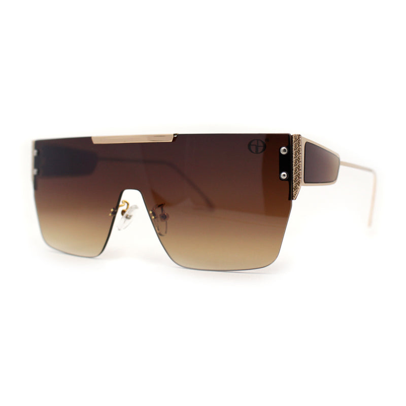 Rimless Flat Top Shield Side Visor Metal Rim Sunglasses