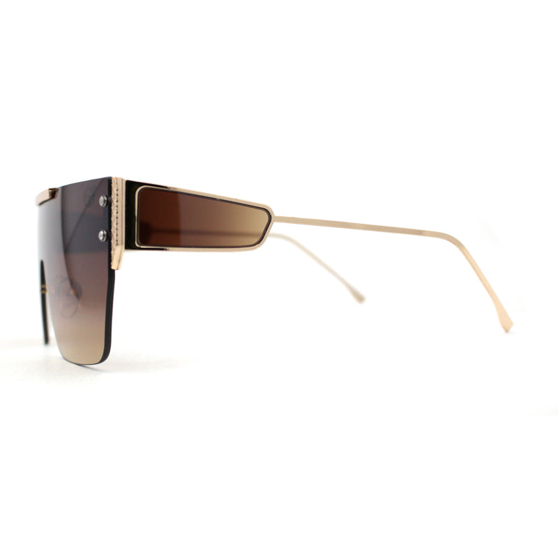 Rimless Flat Top Shield Side Visor Metal Rim Sunglasses