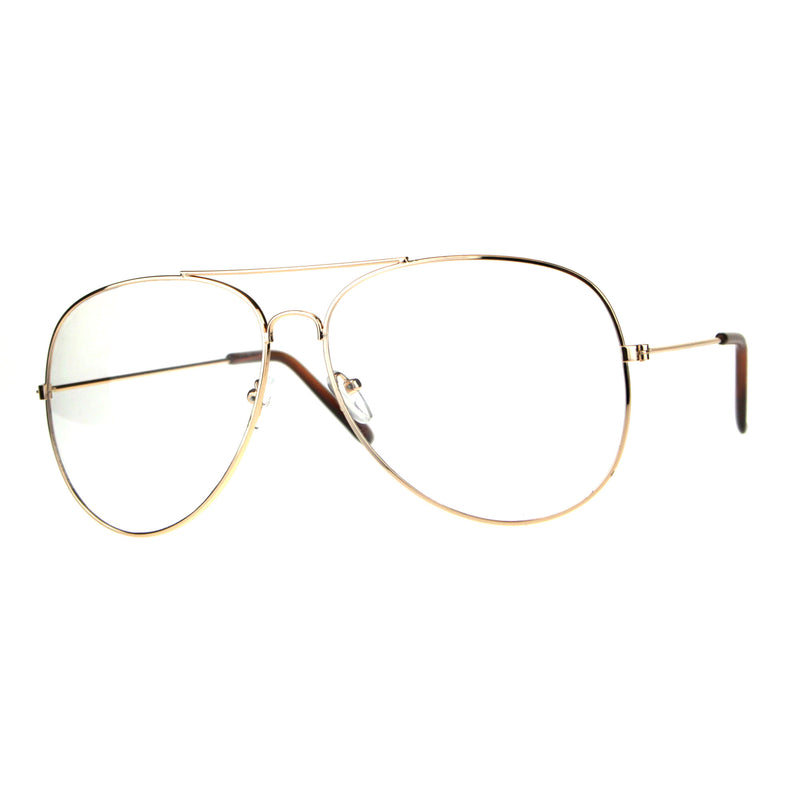 Mens Metal Rim Oversize Officer Clear Lens Eye Glasses