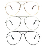 Mens Metal Rim Oversize Officer Clear Lens Eye Glasses