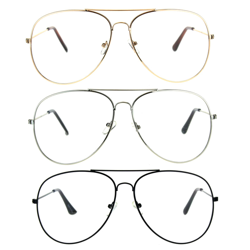 Mens Metal Rim Oversize Officer Clear Lens Eye Glasses