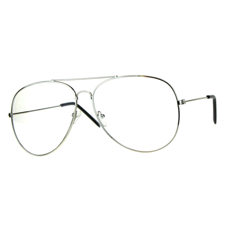 Mens Metal Rim Oversize Officer Clear Lens Eye Glasses